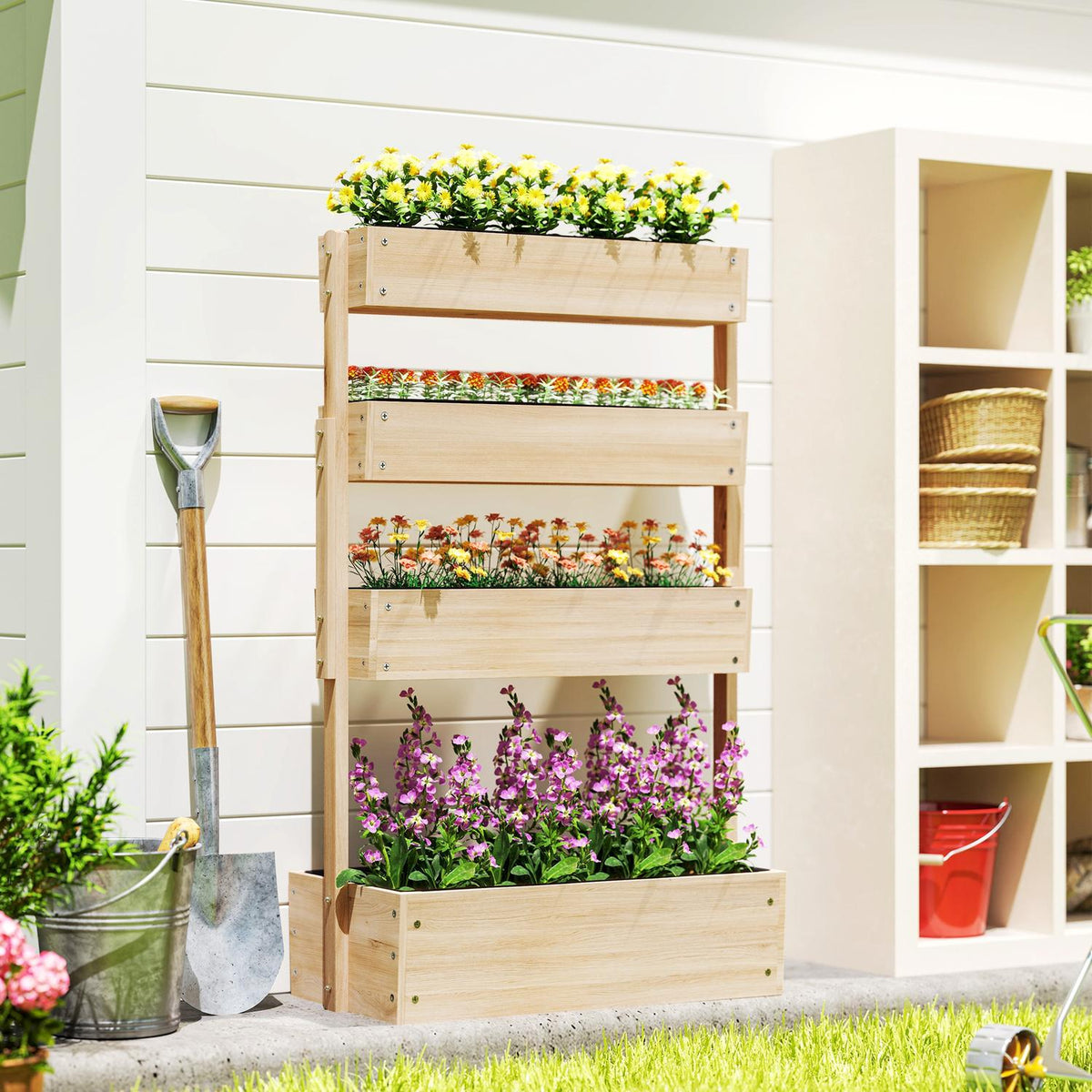 Wooden Raised Bed, 4 Level Plant Bed with Drainage Holes, Cold Frame, Garden Bed, Plant Box, 88.5 x 45 x 140 cm, Vegetable Bed for Garden, Balcony, Plant Pot for Flowers, Plants, Fruit, Vegetables |
