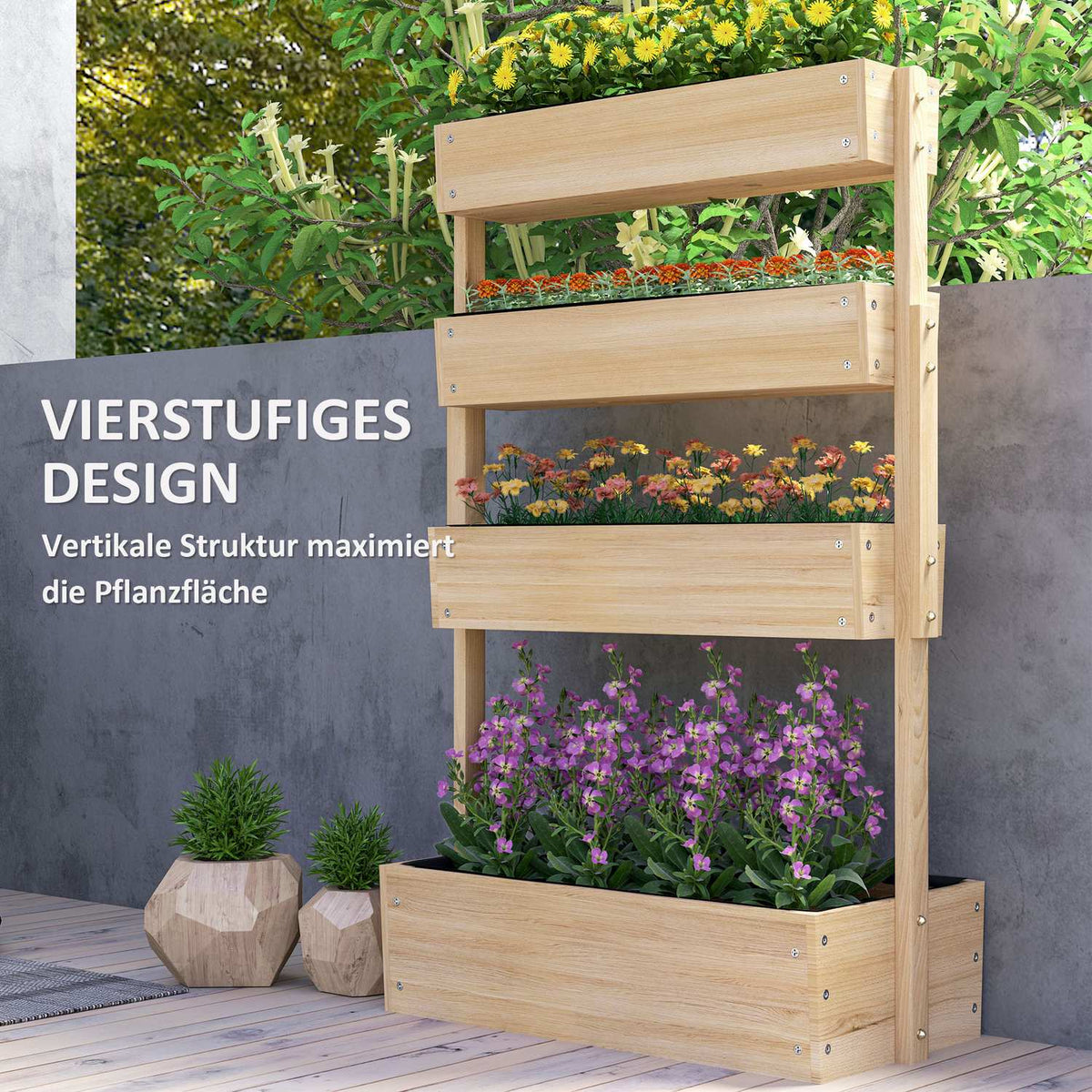 Wooden Raised Bed, 4 Level Plant Bed with Drainage Holes, Cold Frame, Garden Bed, Plant Box, 88.5 x 45 x 140 cm, Vegetable Bed for Garden, Balcony, Plant Pot for Flowers, Plants, Fruit, Vegetables |