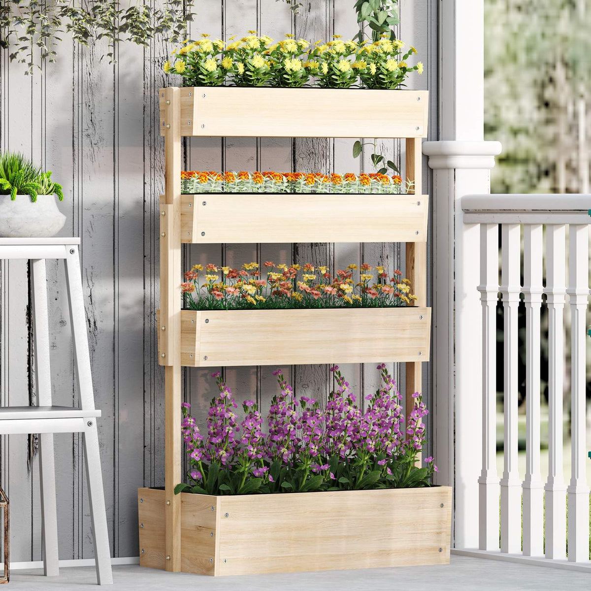Wooden Raised Bed, 4 Level Plant Bed with Drainage Holes, Cold Frame, Garden Bed, Plant Box, 88.5 x 45 x 140 cm, Vegetable Bed for Garden, Balcony, Plant Pot for Flowers, Plants, Fruit, Vegetables |