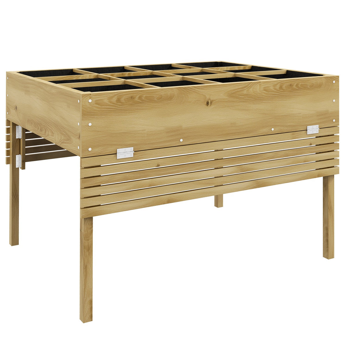 Wooden Raised Bed, Folding Cold Frame With 12 Dividers, Herb Bed, Plant Box, Flower Box With Non-Woven Fabric 122 X 91.5 X 89 Cm, Natural