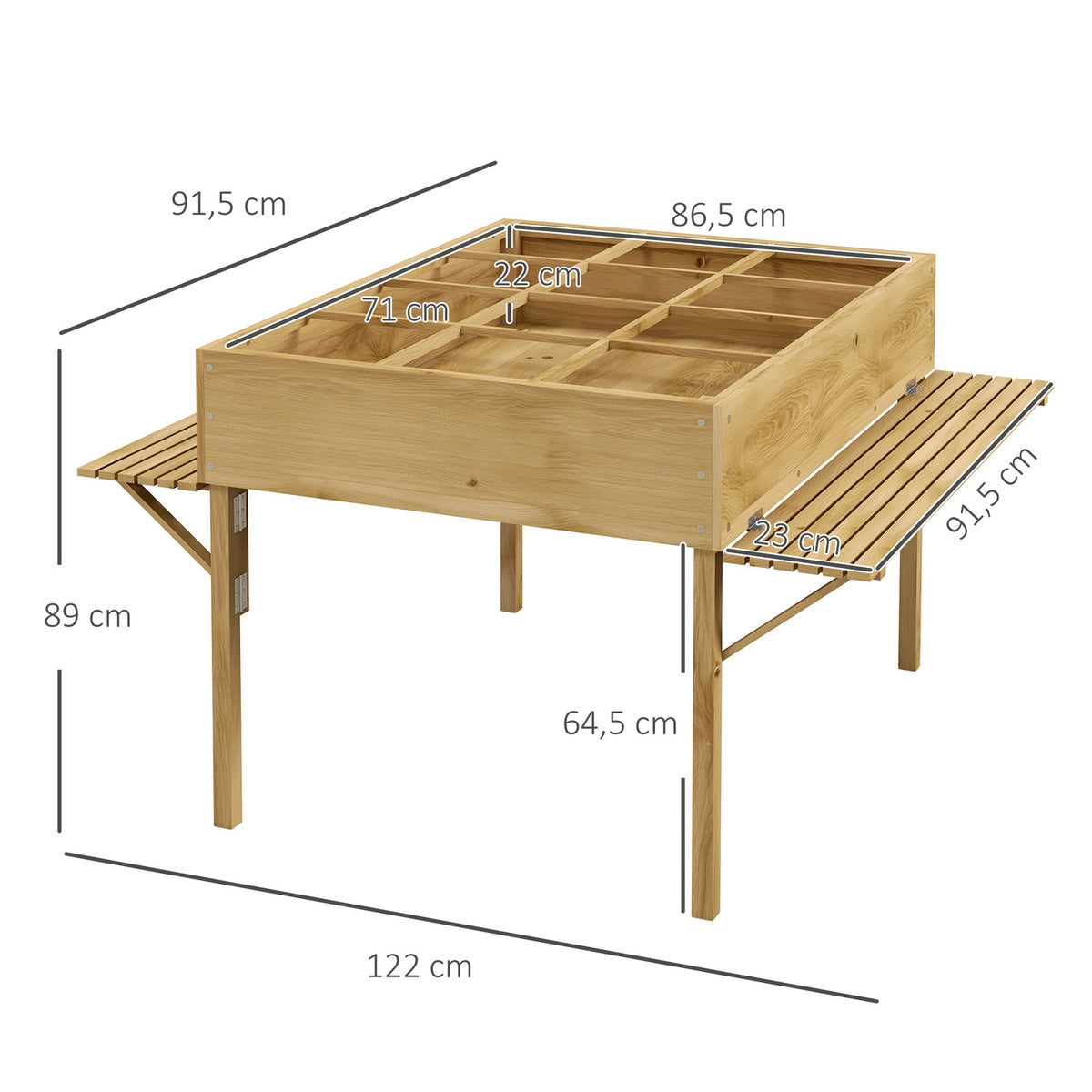 Wooden Raised Bed, Folding Cold Frame With 12 Dividers, Herb Bed, Plant Box, Flower Box With Non-Woven Fabric 122 X 91.5 X 89 Cm, Natural