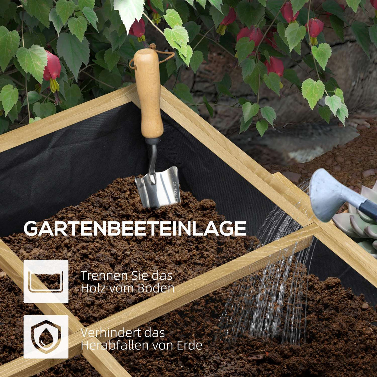 Wooden Raised Bed, Folding Cold Frame With 12 Dividers, Herb Bed, Plant Box, Flower Box With Non-Woven Fabric 122 X 91.5 X 89 Cm, Natural