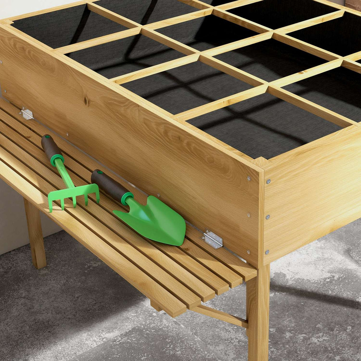 Wooden Raised Bed, Folding Cold Frame With 12 Dividers, Herb Bed, Plant Box, Flower Box With Non-Woven Fabric 122 X 91.5 X 89 Cm, Natural