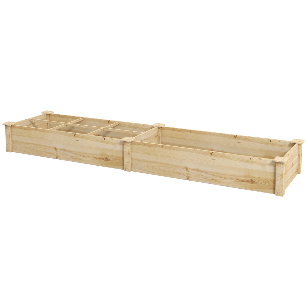 Wooden Raised Bed, Large Plant Box With 2 Compartments, Flower Box, Herb Bed, Vegetable Bed For Garden, Balcony, Natural, 237 X 60 X 25Cm