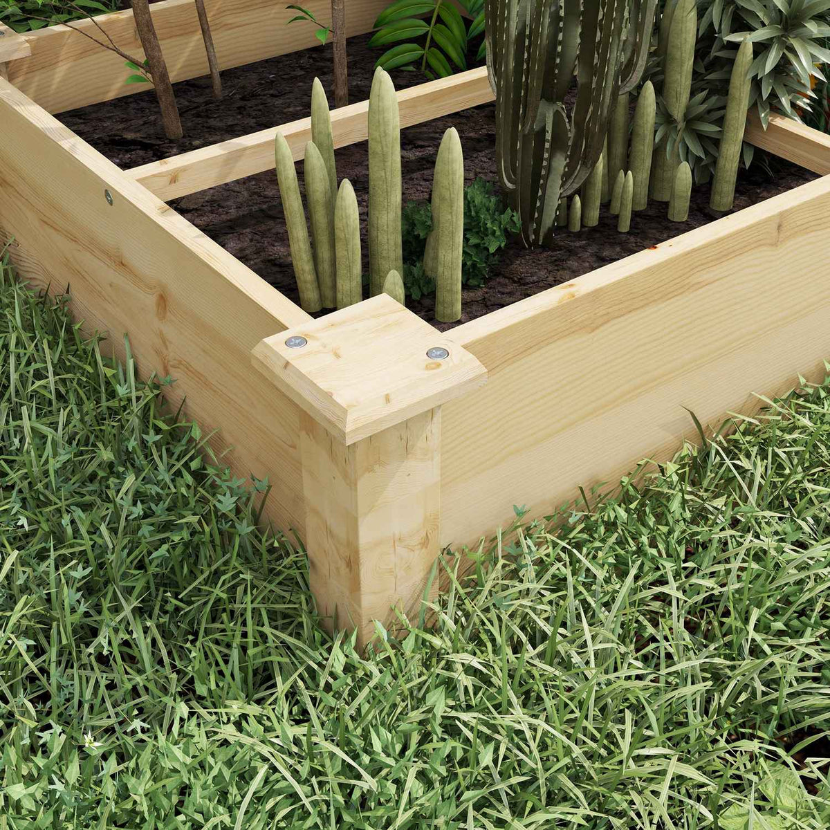 Wooden Raised Bed, Large Plant Box With 2 Compartments, Flower Box, Herb Bed, Vegetable Bed For Garden, Balcony, Natural, 237 X 60 X 25Cm