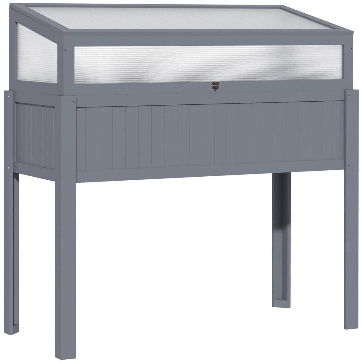 Wooden Raised Bed With Cold Frame 2-In-1 Greenhouse, Tomato House, Vegetable Bed, Polycarbonate, Grey, 120X54X112/122Cm