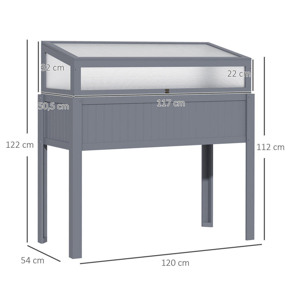 Wooden Raised Bed With Cold Frame 2-In-1 Greenhouse, Tomato House, Vegetable Bed, Polycarbonate, Grey, 120X54X112/122Cm