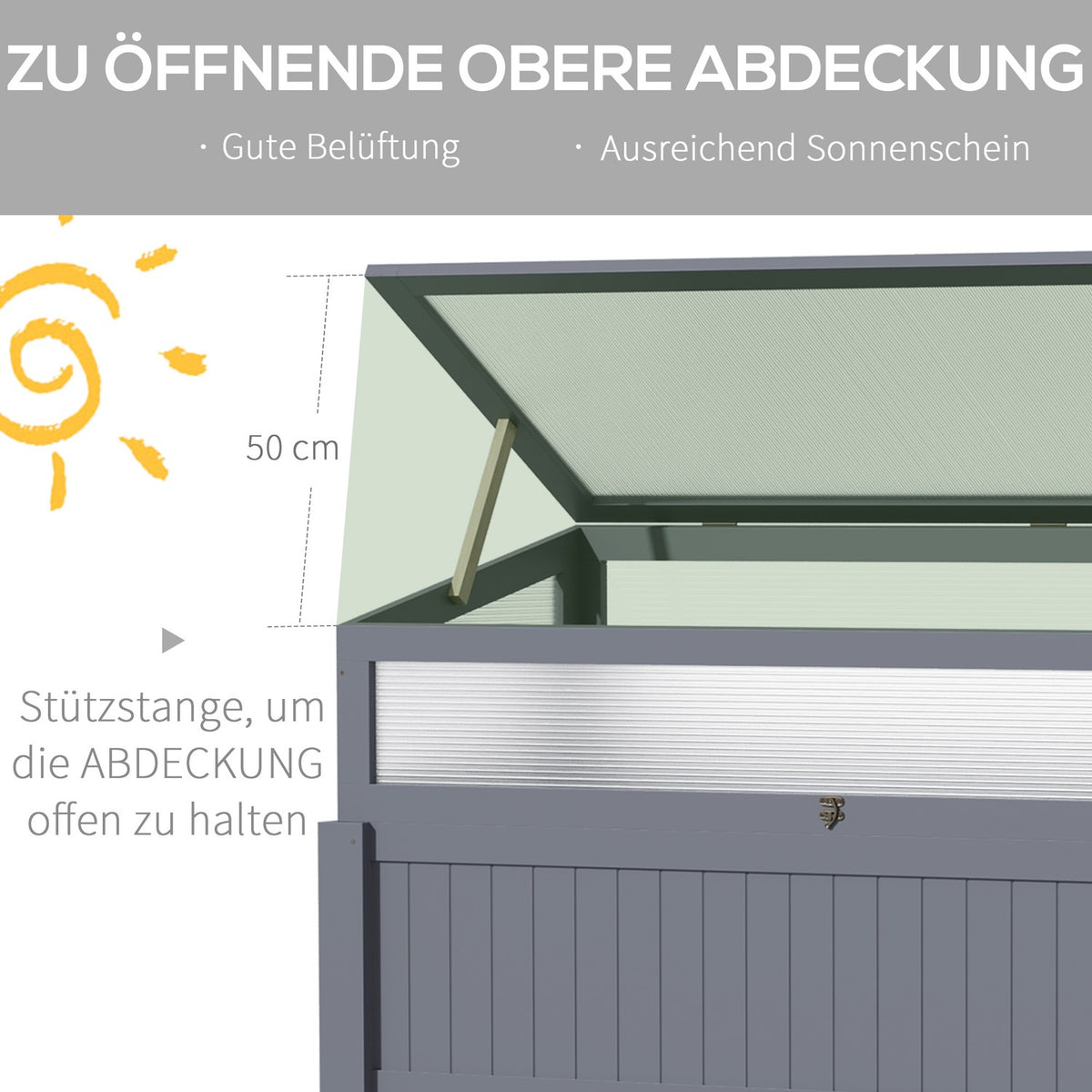 Wooden Raised Bed With Cold Frame 2-In-1 Greenhouse, Tomato House, Vegetable Bed, Polycarbonate, Grey, 120X54X112/122Cm