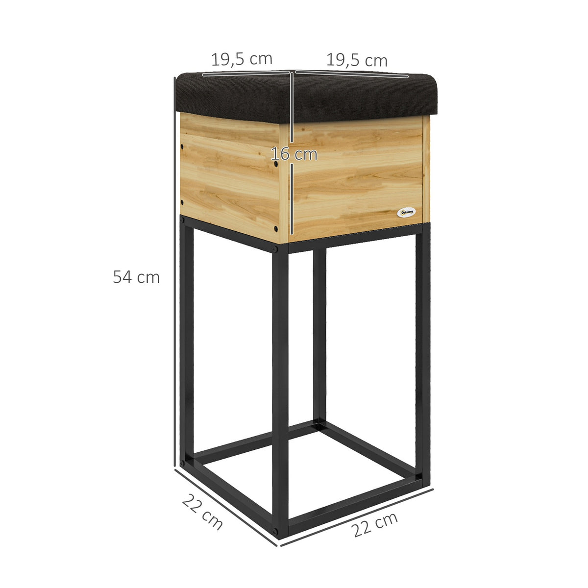 Wooden Raised Bed With Steel Legs, Herb And Flower Box For Garden And Balcony, Natural Colour, 22X22X54Cm