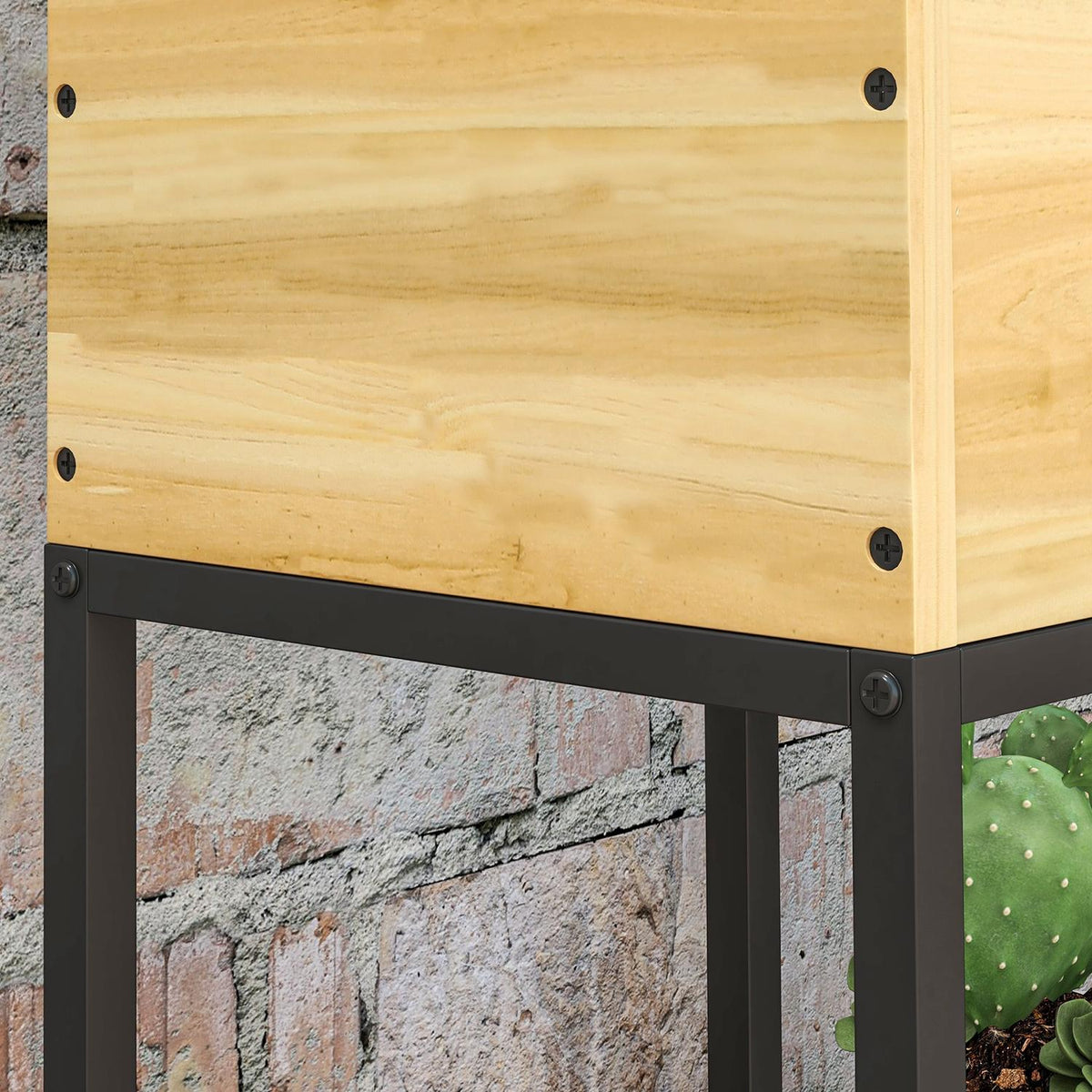 Wooden Raised Bed With Steel Legs, Herb And Flower Box For Garden And Balcony, Natural Colour, 22X22X54Cm