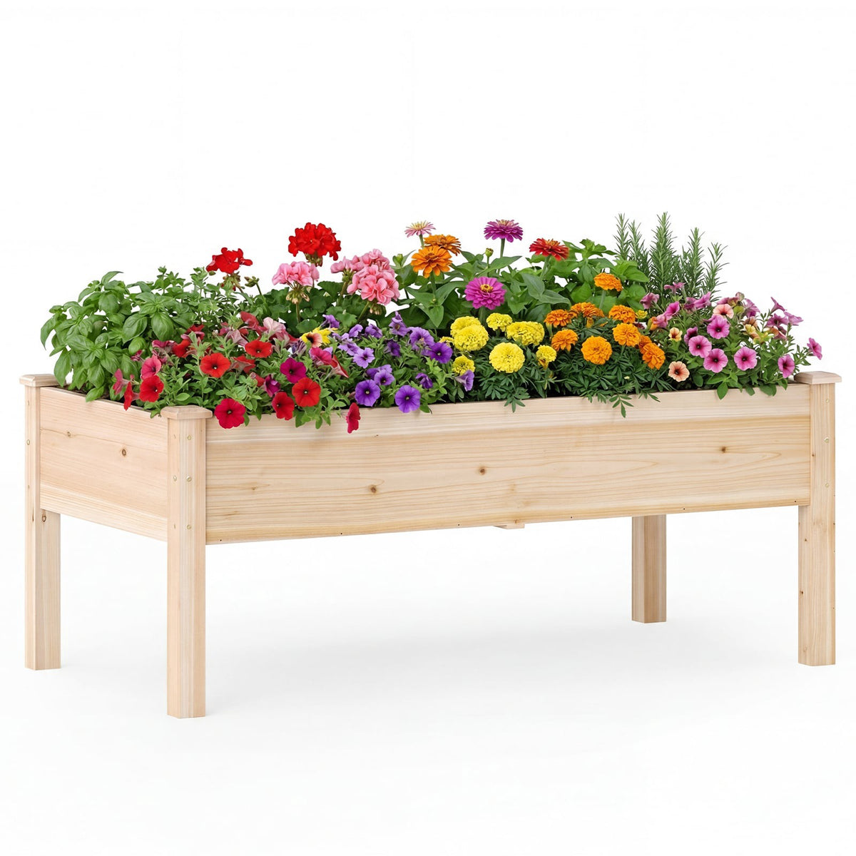 Wooden Raised Garden Bed with Drainage Holes, 122x62 cm