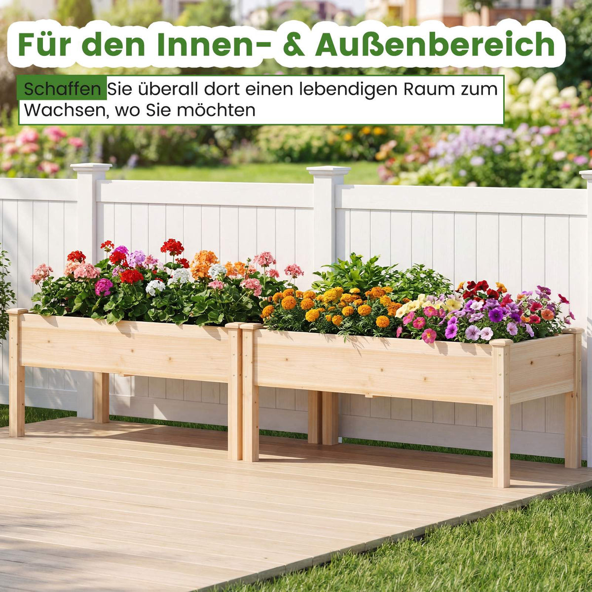 Wooden Raised Garden Bed with Drainage Holes, 122x62 cm