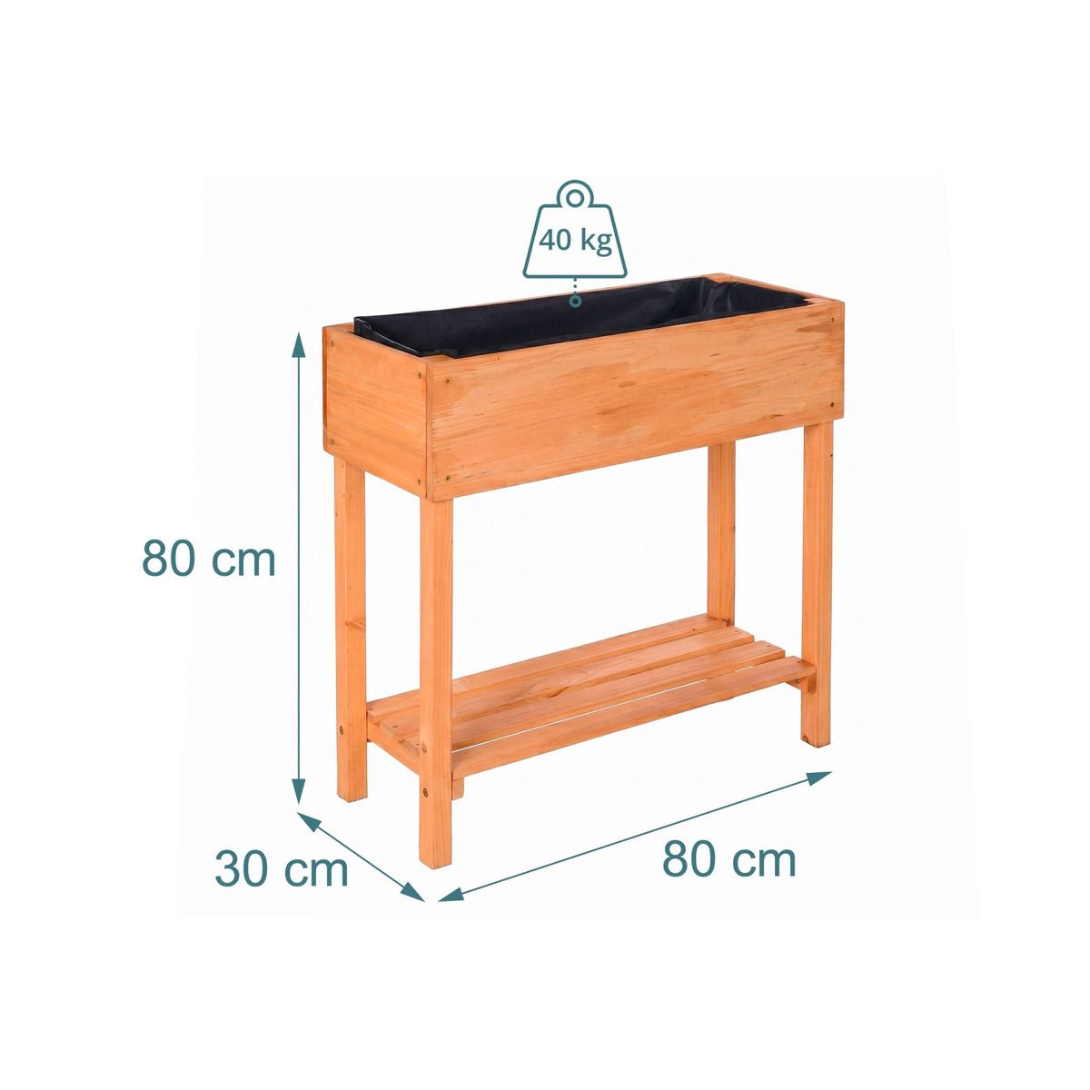 Wooden Raised Garden Bed with Shelf, 80x80x30 cm