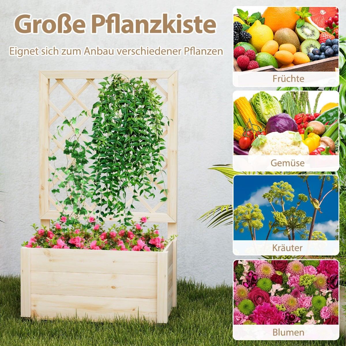 Wooden Raised Garden Bed with Trellis, 58x35x101 cm