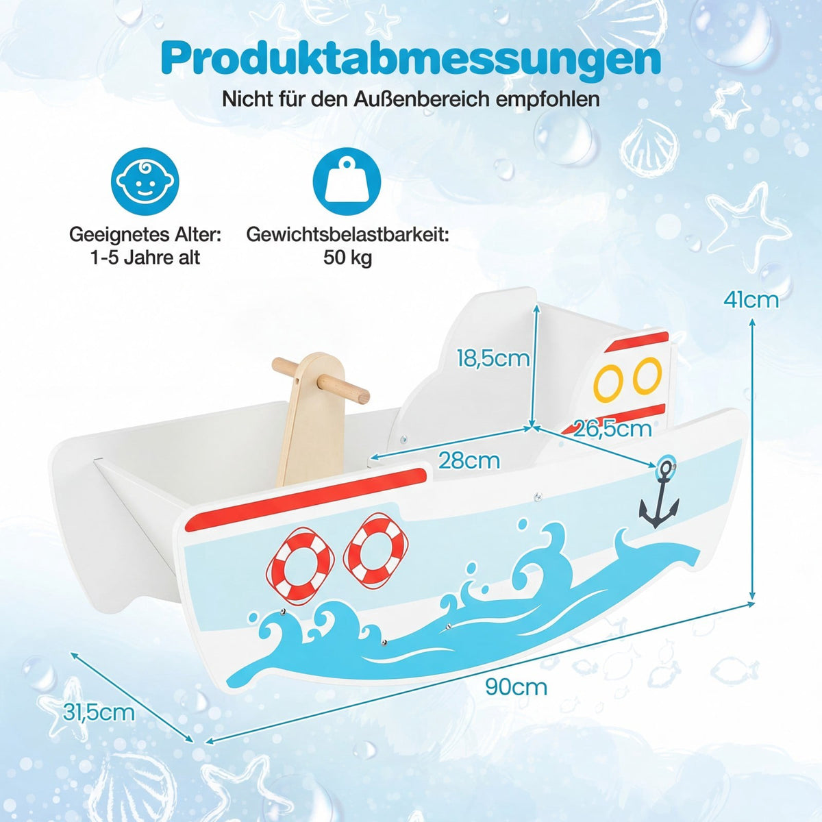 Wooden Rocking Boat with 40 Swing & Backrest
