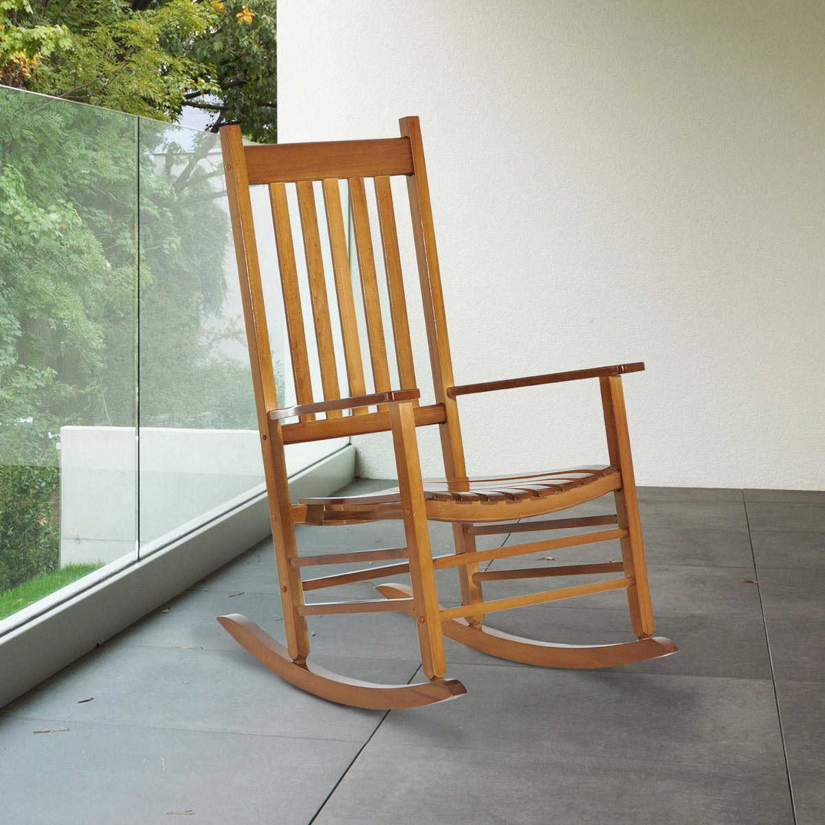 Wooden Rocking Chair With Armrest Swing Chair Relaxation Chair Garden Chair Natural 69 X 86 X 115 Cm