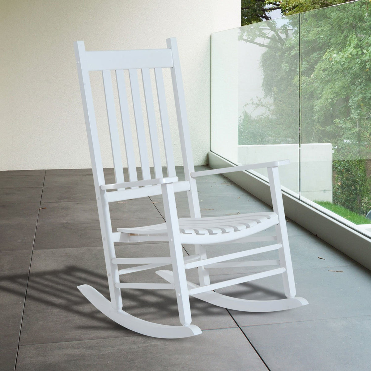 Wooden Rocking Chair With Armrest Swing Chair Relaxation Chair Garden Chair White 69 X 86 X 115 Cm