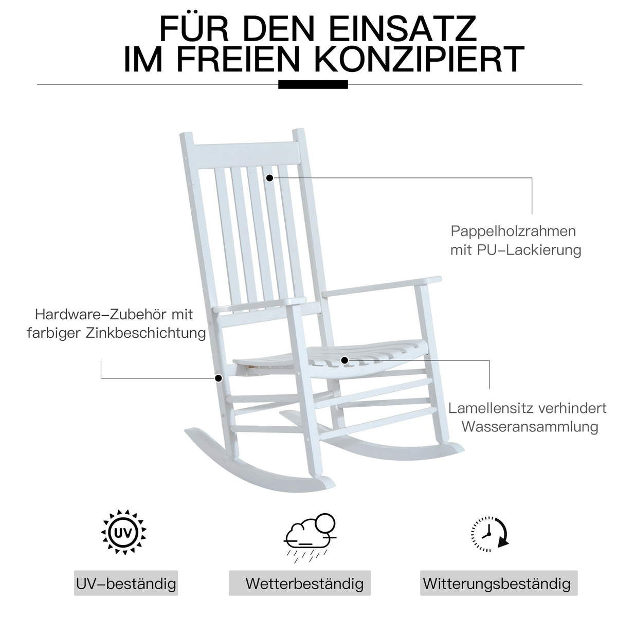 Wooden Rocking Chair With Armrest Swing Chair Relaxation Chair Garden Chair White 69 X 86 X 115 Cm
