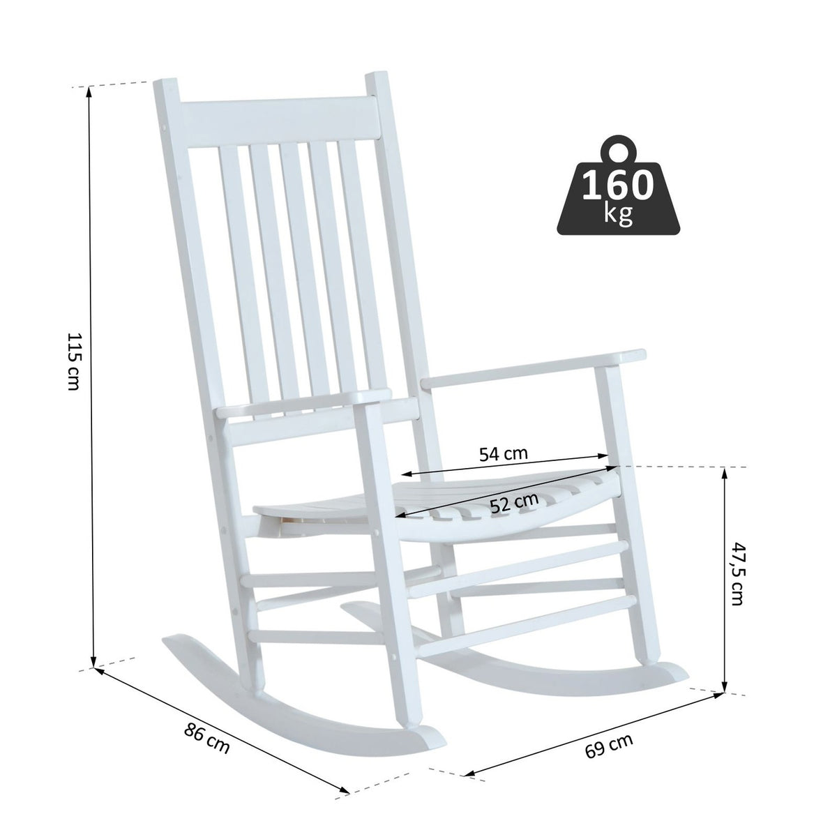 Wooden Rocking Chair With Armrest Swing Chair Relaxation Chair Garden Chair White 69 X 86 X 115 Cm