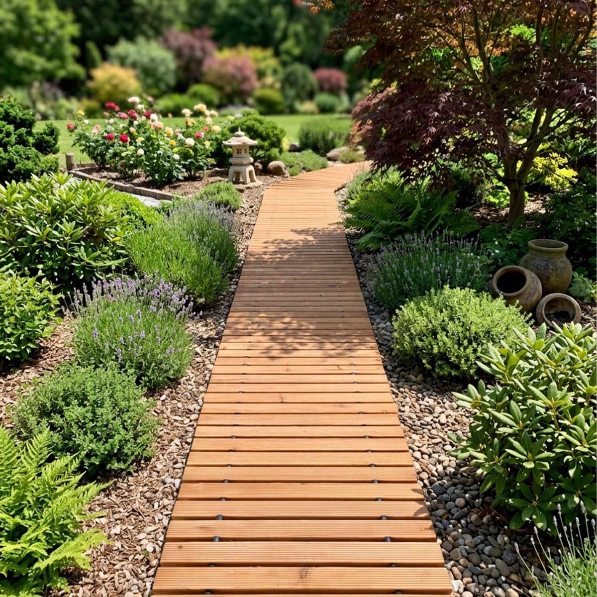 Wooden Roll-Up Garden Path, 245 cm, Light Brown