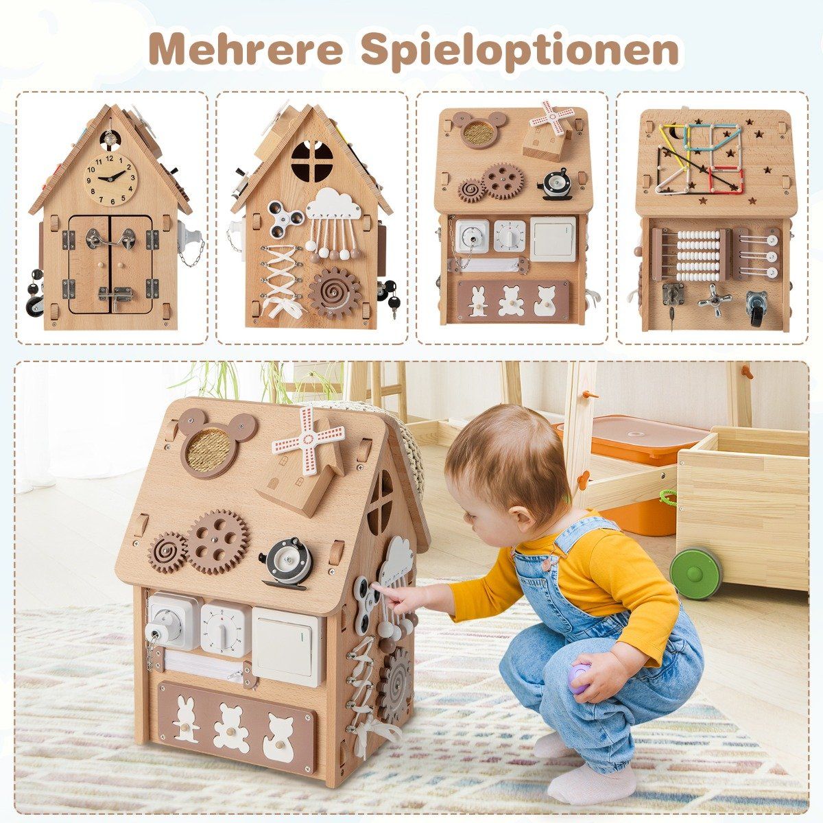 Wooden Sensory Playhouse for Kids with Storage