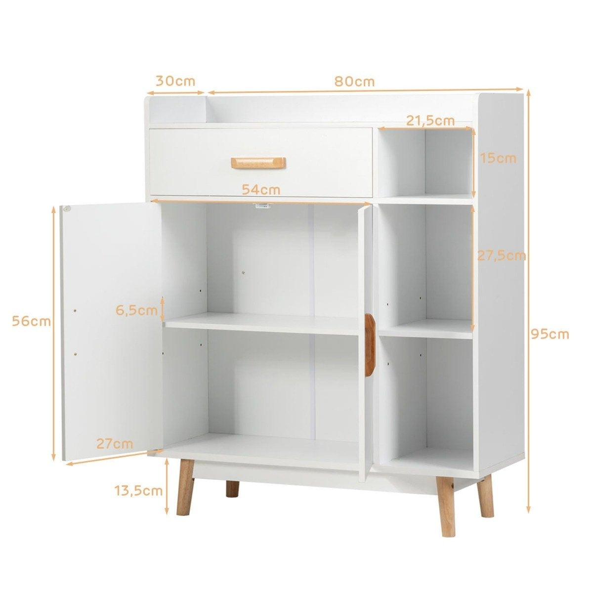 Wooden Sideboard with Drawer and Adjustable Shelves