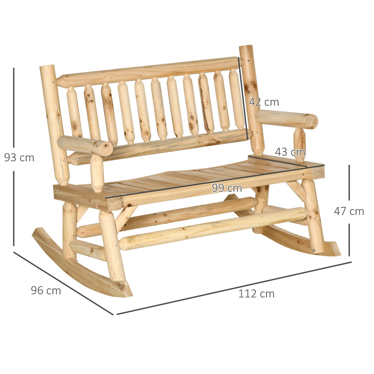Wooden Swing Bench, Garden Bench With Armrests, Swing Bench, 2 Seater Wooden Bench For Garden, Balcony, Load Capacity Up To 250 Kg, Natural
