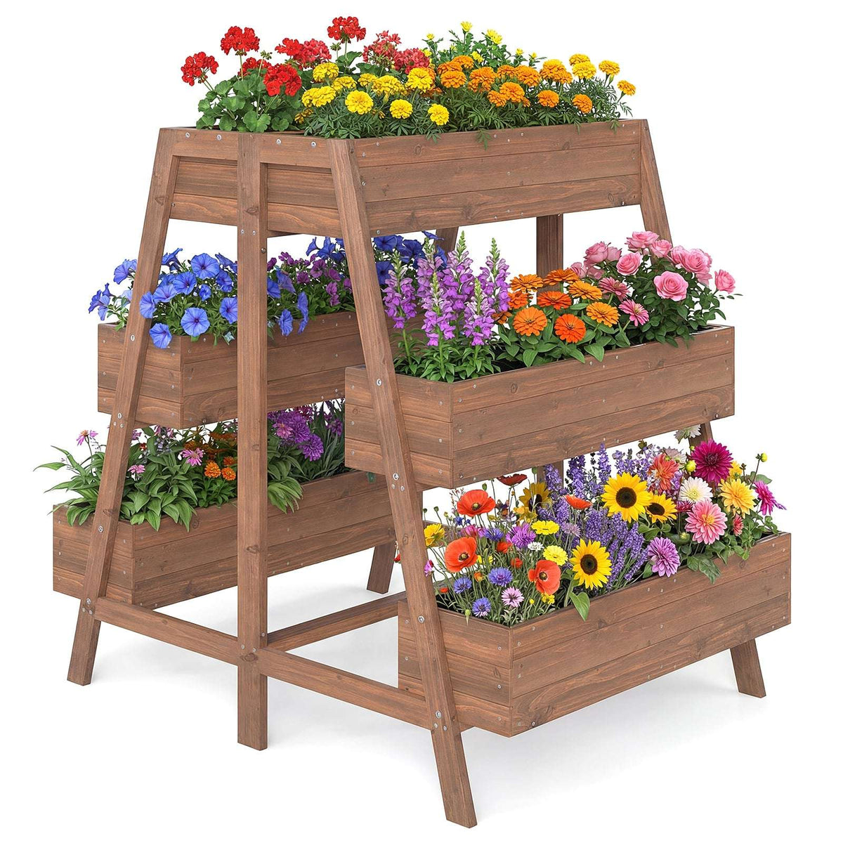 Wooden Tiered Raised Garden Bed with 6 Planters, 126x90x115 cm