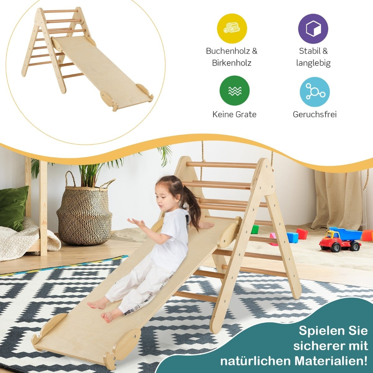 Wooden Toddler Climbing Set with Adjustable Ramp