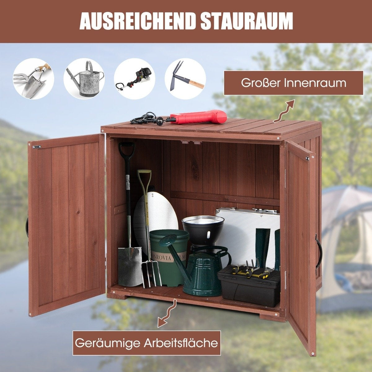Wooden Tool Cabinet with Double Doors – Durable Fir Wood
