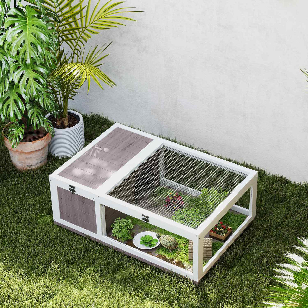Wooden Tortoise House, Hinged Top, 91x60.5x32 cm