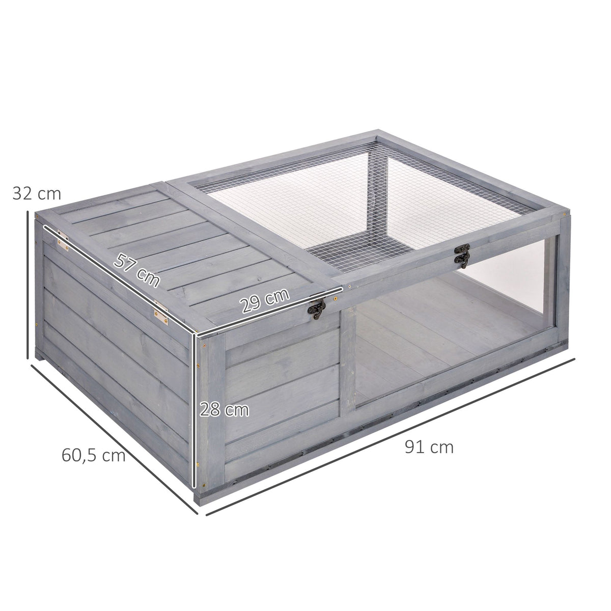 Wooden Tortoise House with Hinged Roof, 91x60.5x32 cm, Grey