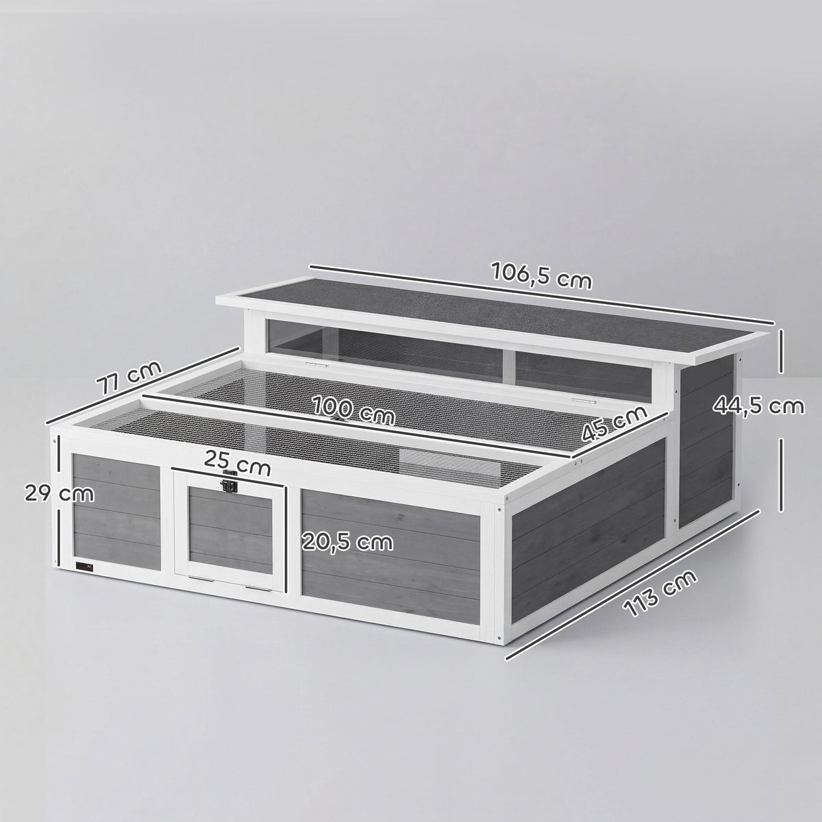 Wooden Tortoise House with Run, 113x106.5x44.5 cm, Grey