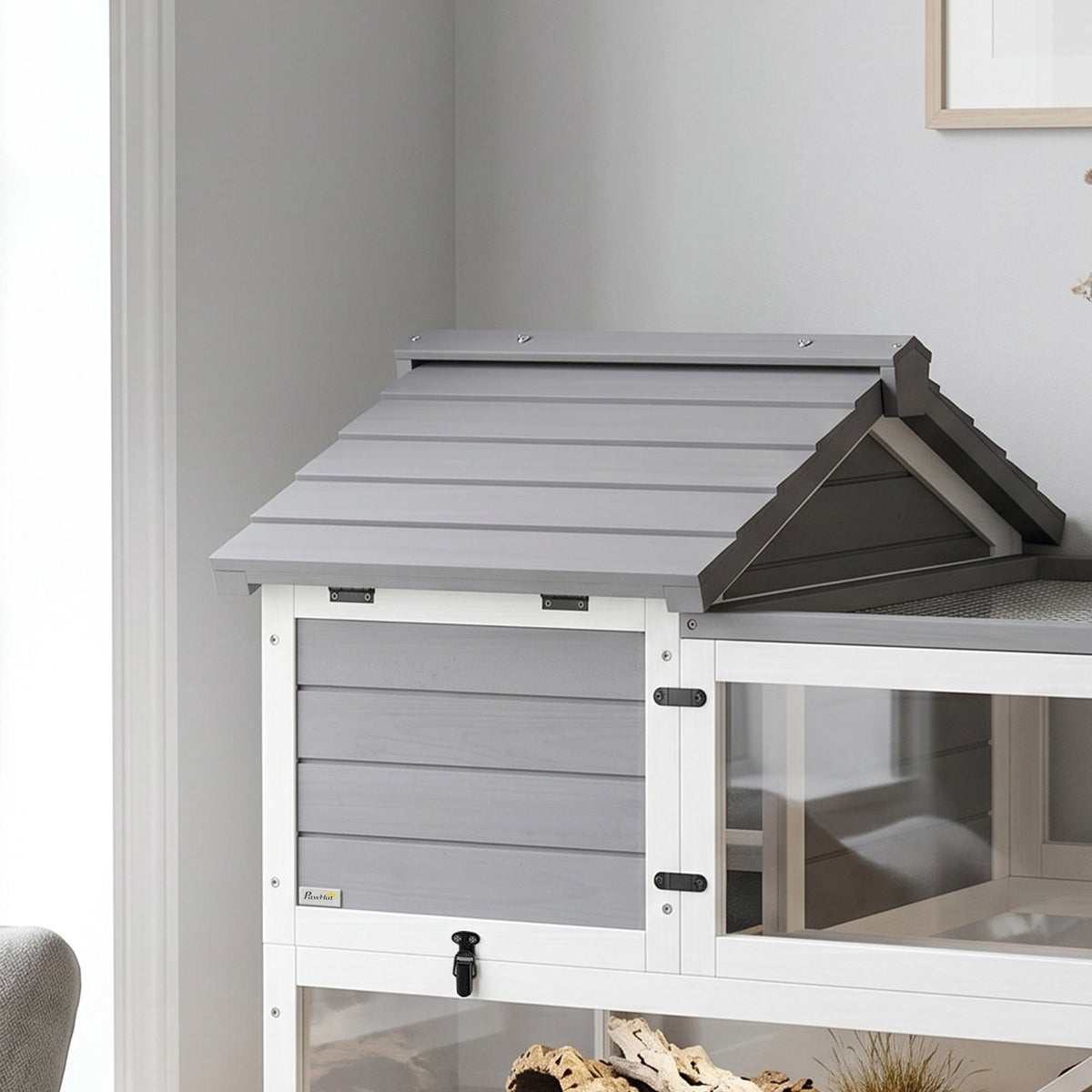 Wooden Tortoise House with Two Levels and Lamp Holder