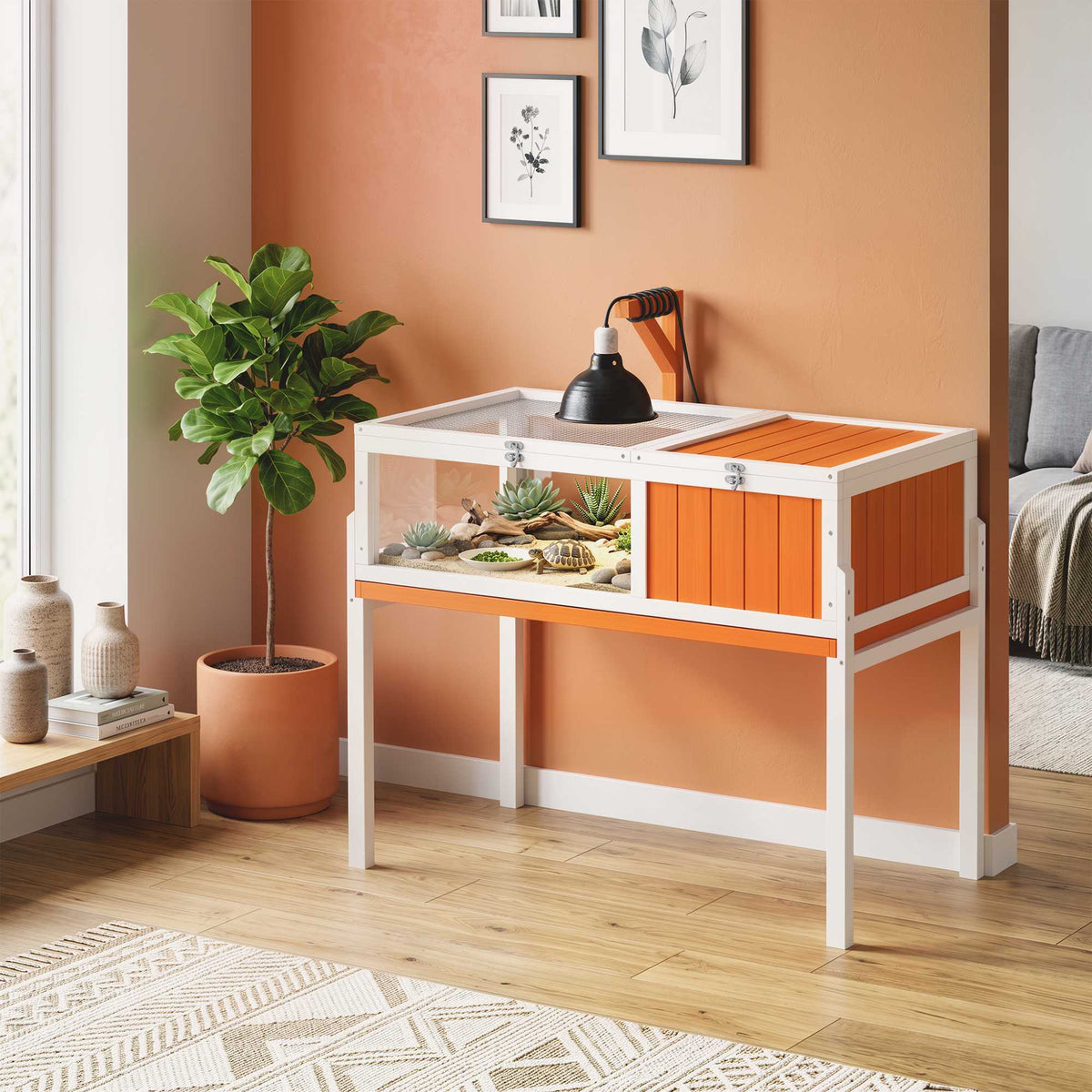 Wooden Tortoise House with Viewing Window and Lid, 104x53x82 cm