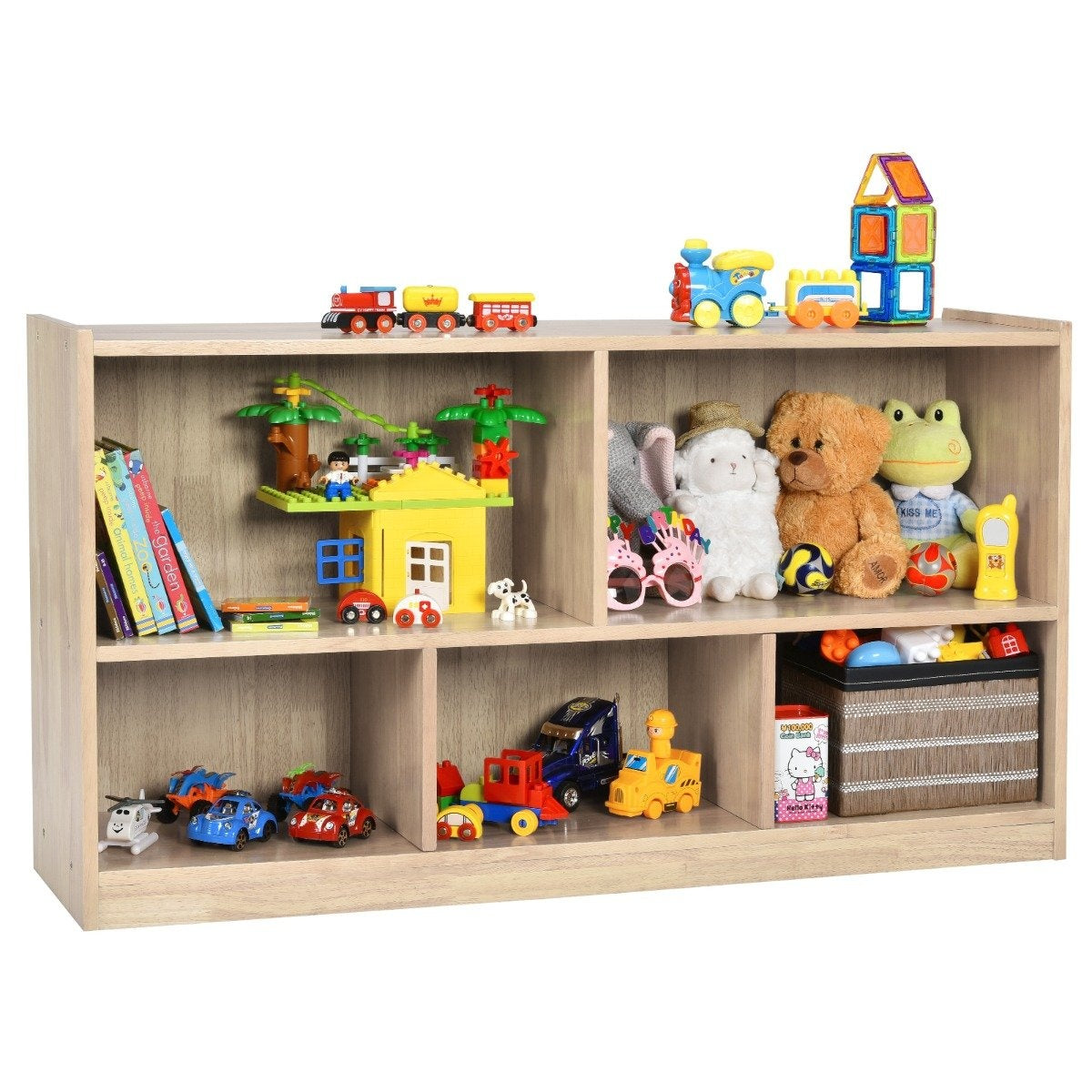 Wooden Toy Storage Shelf with 5 Compartments, 111x30x61.5 cm