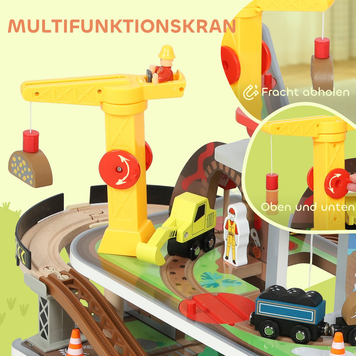 Wooden Train Set, 79 Pieces, 4 Levels, Expandable