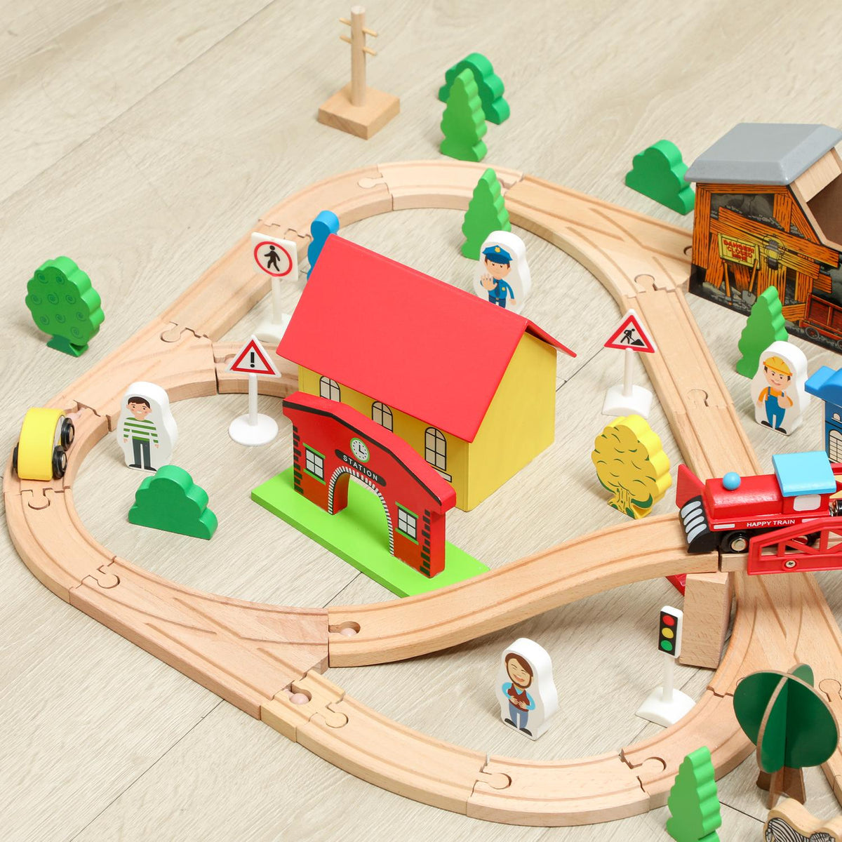 Wooden Train Set Table, 108 Pieces, Removable Top, 98x60.5x40 cm