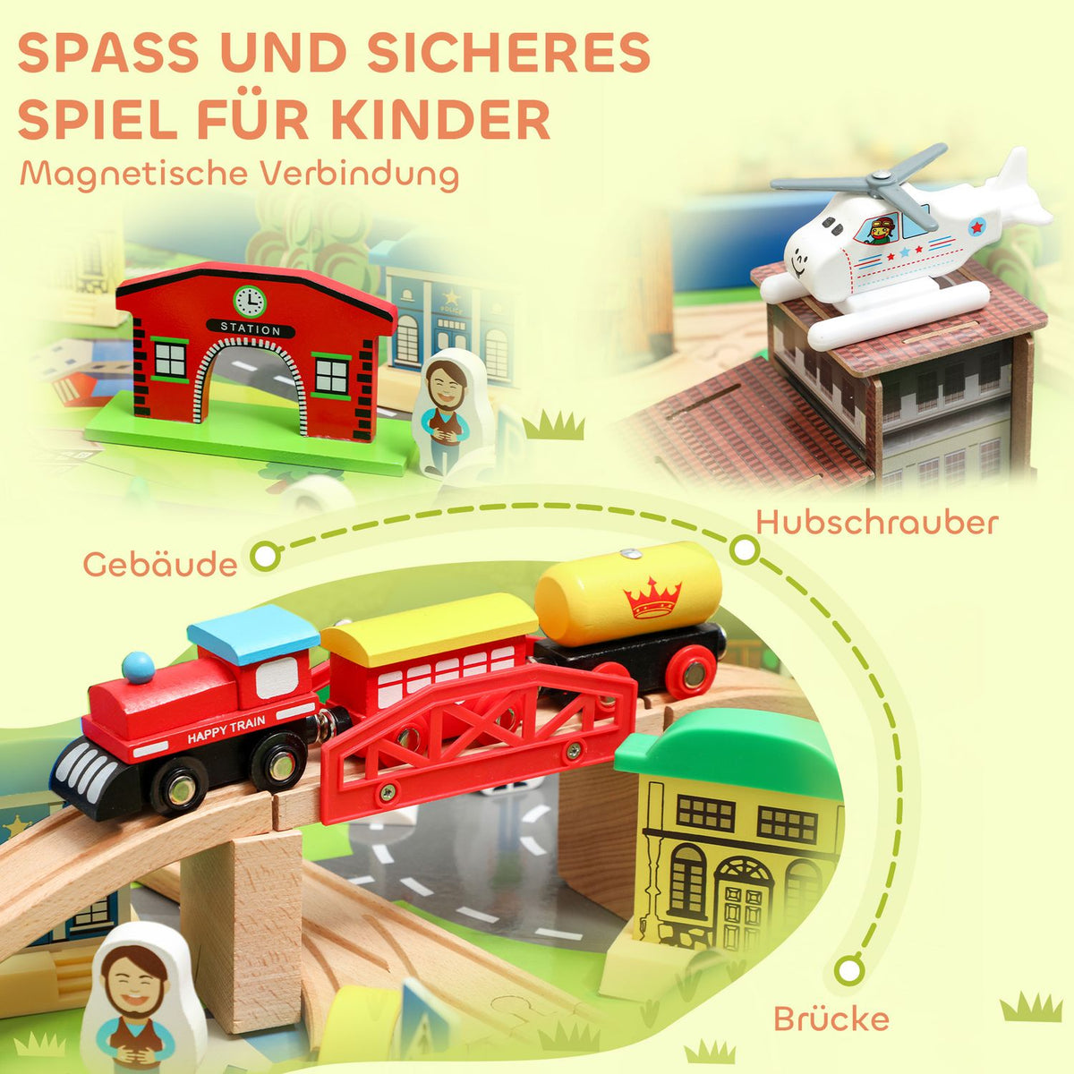 Wooden Train Set Table, 108 Pieces, Removable Top, 98x60.5x40 cm