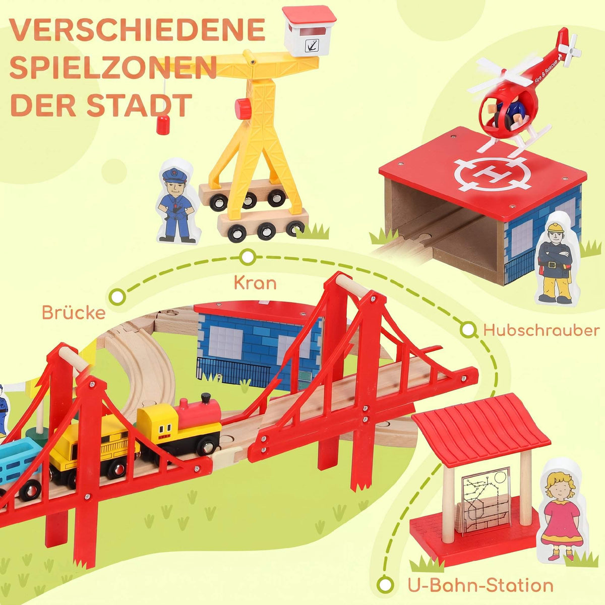 Wooden Train Set with Electric Locomotive, 133 Pieces