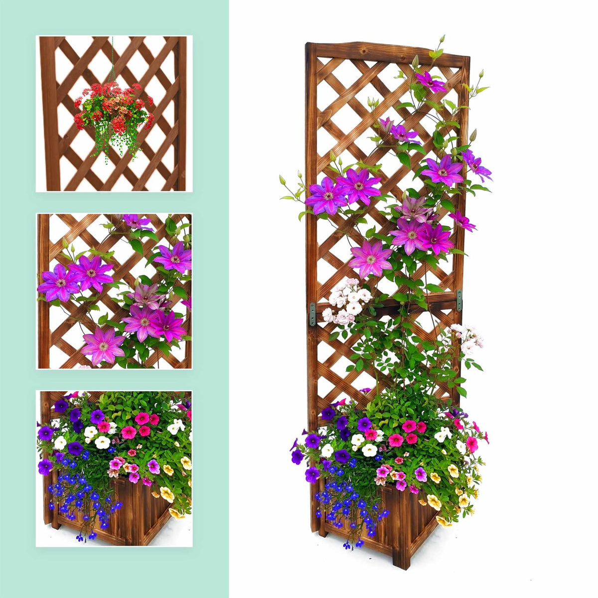 Wooden Trellis Planter Box, 180 cm – Various Colours