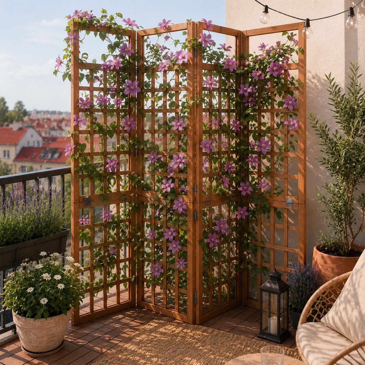 Wooden Trellis Screen, Medium, Brown Fir, 4 Panels