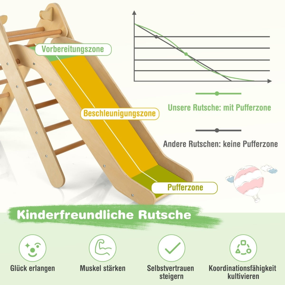 Wooden Triangle Climbing Set with Slide for Kids