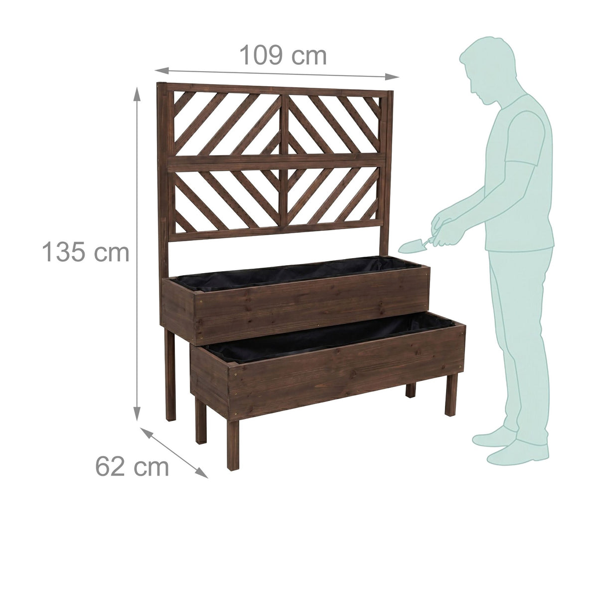Wooden Two-Tier Planter With Trellis, Raised Beds