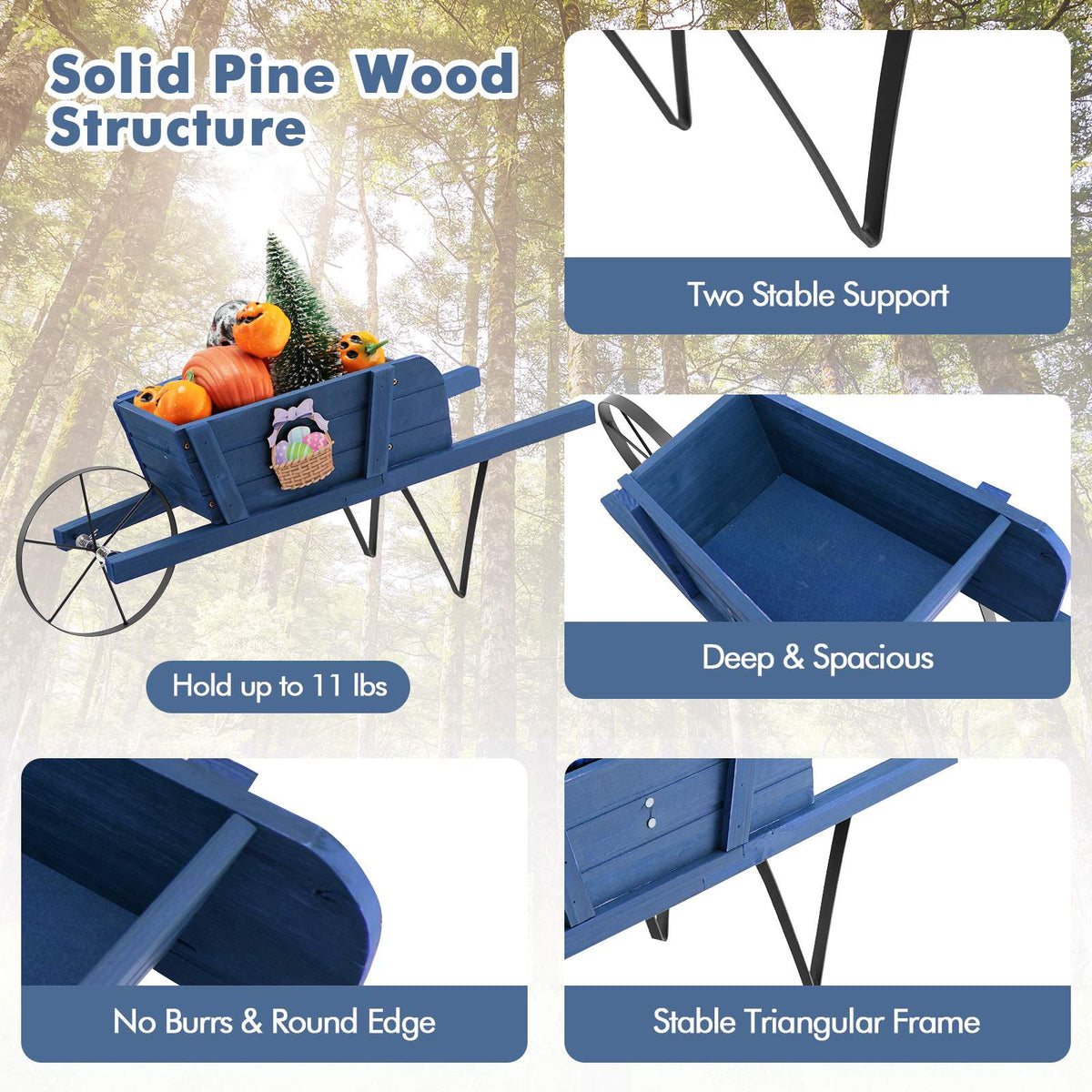 Wooden Wagon Planter, Pine Wood, 9 Magnetic Accessories