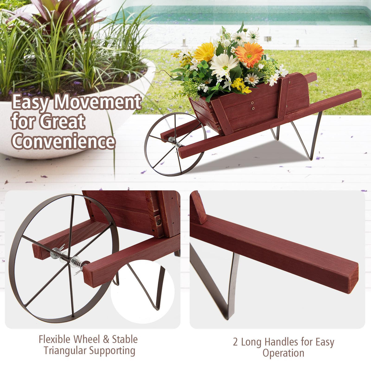 Wooden Wagon Planter, Pine Wood, 9 Magnetic Accessories