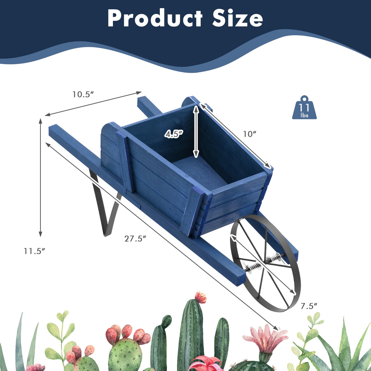 Wooden Wagon Planter, Pine Wood, 9 Magnetic Accessories
