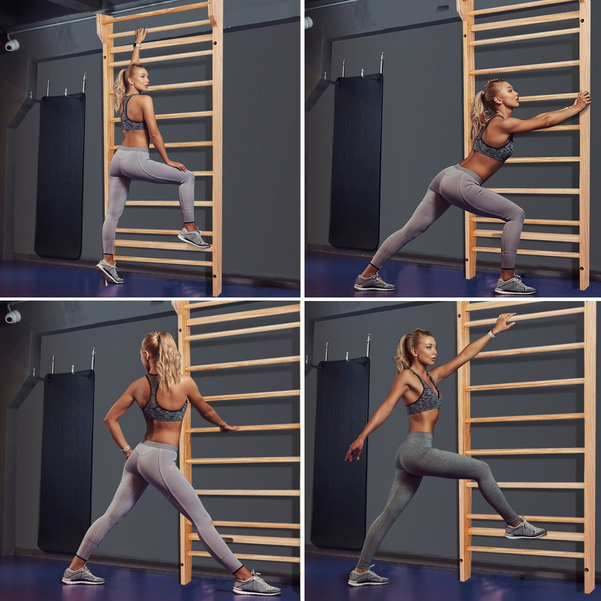 Wooden Wall Bars with Pull-Up Bar, 10 Rungs, 100kg Capacity