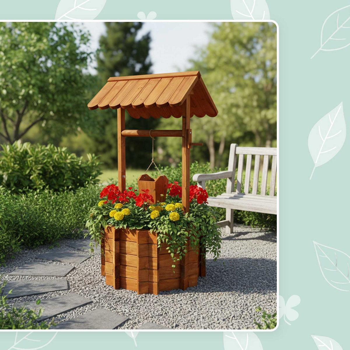 Wooden Wishing Well Planter with Crank and Bucket