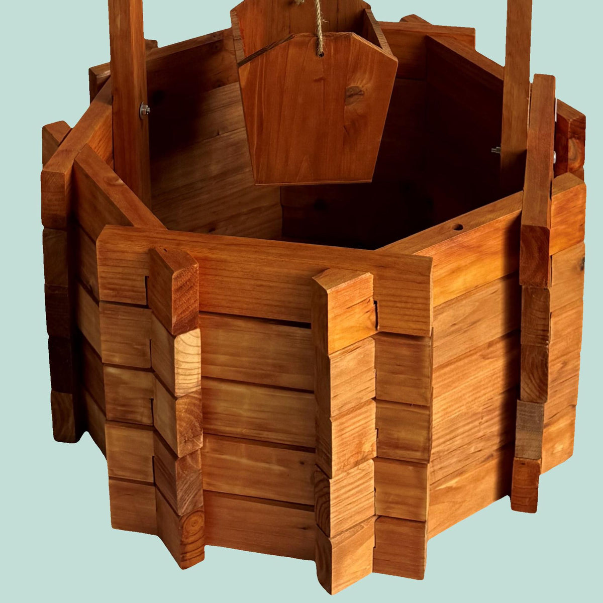 Wooden Wishing Well Planter with Crank and Bucket